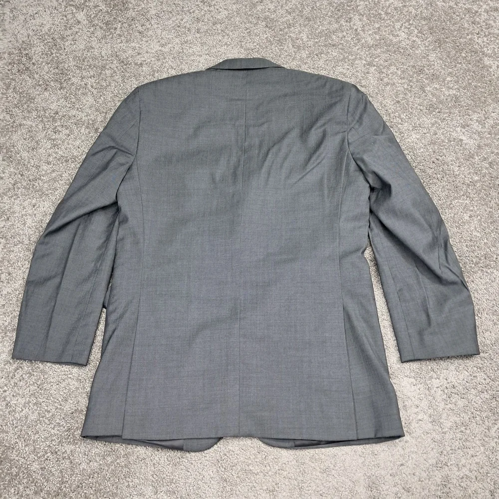 Jones New York Mens 3 Piece Suit 40L Grey‎ 100% Worsted Wool Blazer Vest Pant